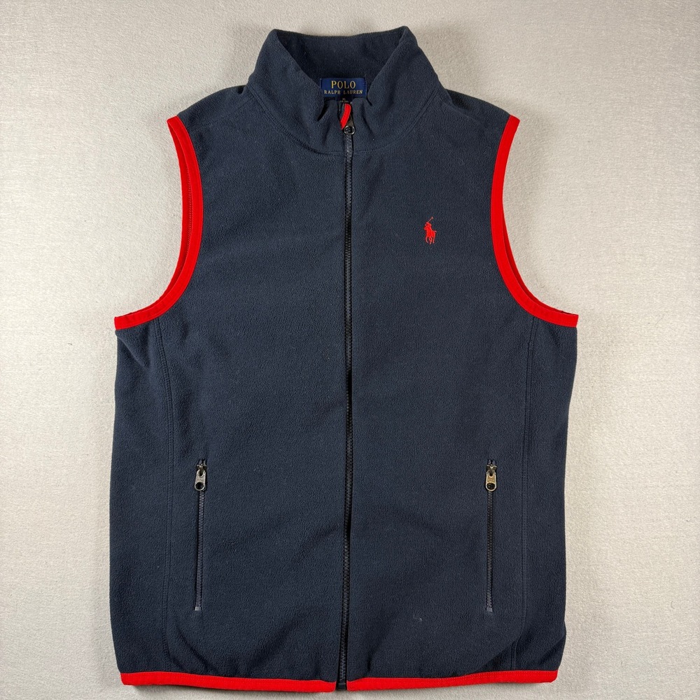 Polo Ralph Lauren Vest Women XL Blue Red Fleece Full Zip Gilet Preppy‎ Logo